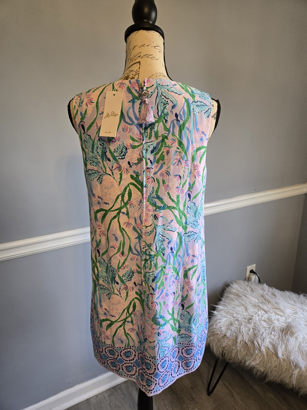 Lilly Pulitzer Pink Shift Dress with Green & Blue Botanical Print - Picture 5 of 8